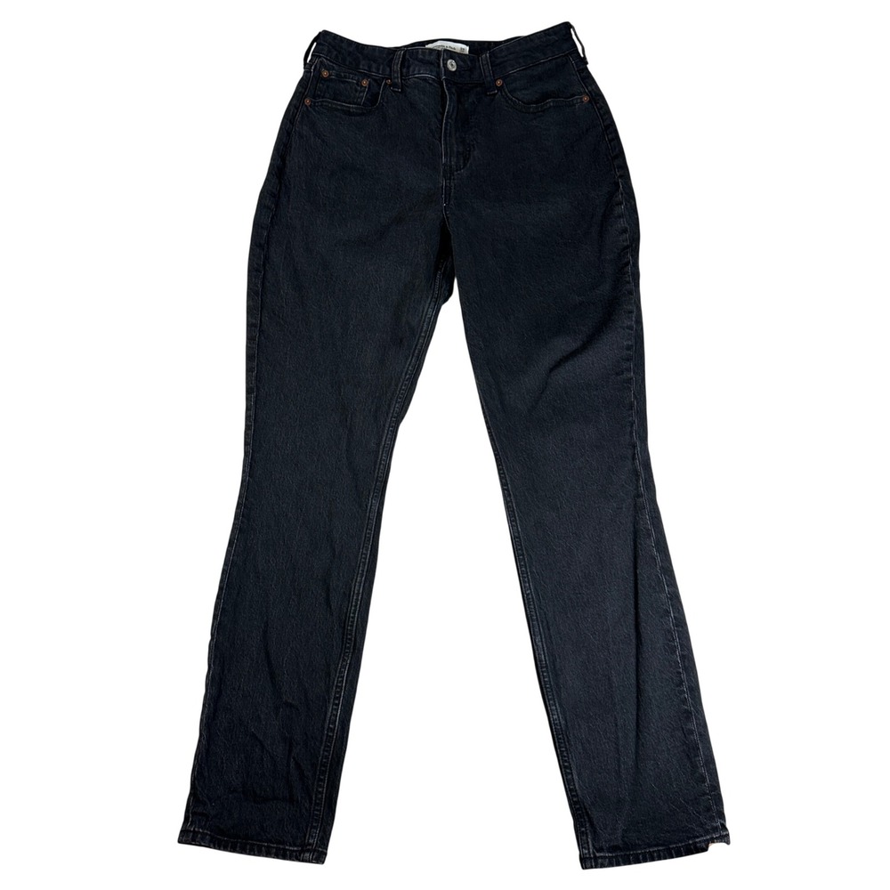 Abercrombie & Fitch Curve Love High Rise Straight Jeans Black 28 Long Women Tall - Picture 2 of 8